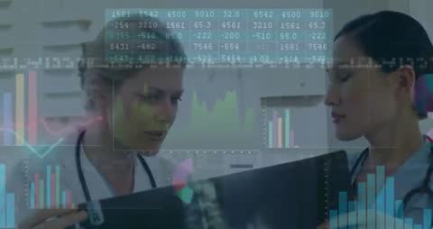 Doctors Analyzing X-Ray with Digital Analytics Interface