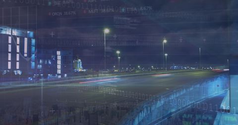 Futuristic Cityscape with Digital Trading Highlights