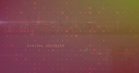 Digital security concept with coding elements and malware alerts