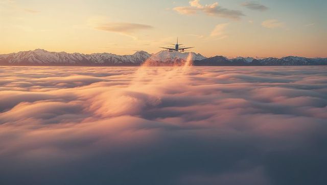 Airplane Captivating Sunset Clouds Mountain View