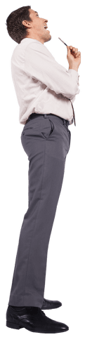 Wide Scream Businessman with Pen on Transparent Background