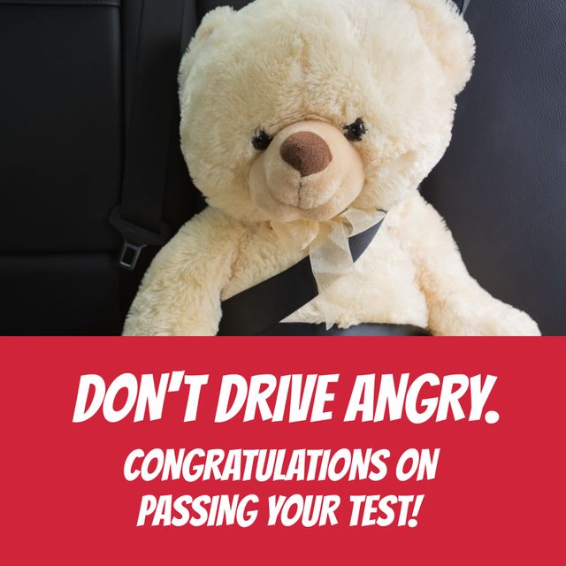 Teddy Bear Buckled in Car Seat Celebrates Driving Test Success - Download Free Stock Templates Pikwizard.com