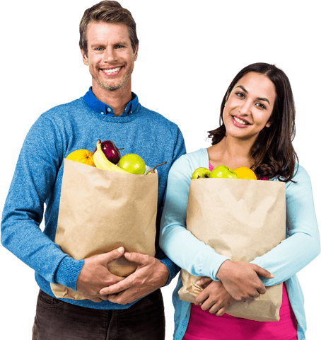 cheerful couple holding transparent bags of fresh fruits - Download Free Stock Videos Pikwizard.com