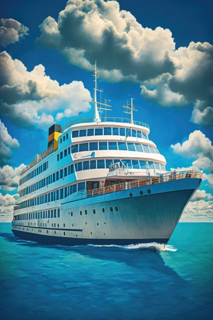 Image of white ferry on sea over blue sky and clouds, created using generative ai technology - Download Free Stock Photos Pikwizard.com