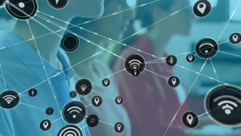 Diverse Professionals Networking with Technology Overlays