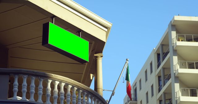 Outdoor Green Screen Sign on Building Balcony - Download Free Stock Images Pikwizard.com