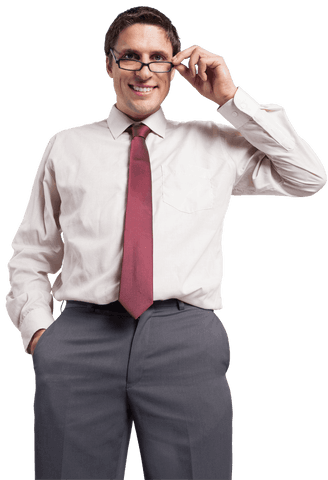 Confident Businessman with Glasses on Transparent Background