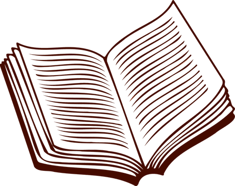 Open book line art illustration on transparent backdrop