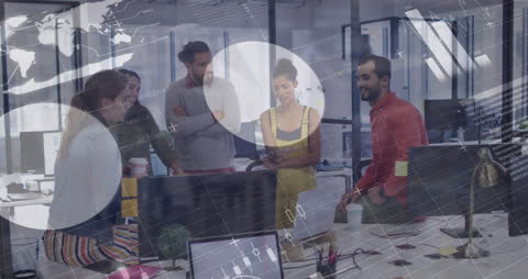 Business Team Amidst Financial Data Visualizations