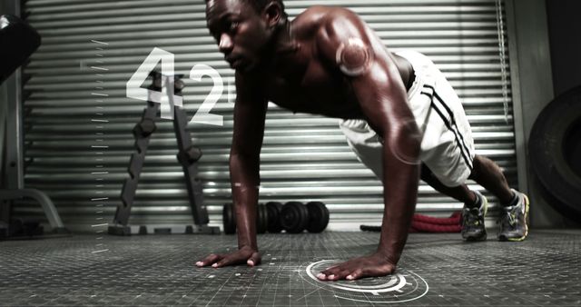 Athlete Doing Push-Ups in Gym With Digital Counter Overlay - Download Free Stock Images Pikwizard.com