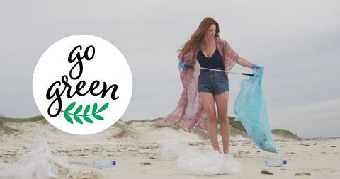 Eco volunteer collecting trash beach conservation initiatives
