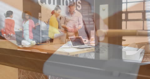 Animated Business Technology Interface in Office Environment