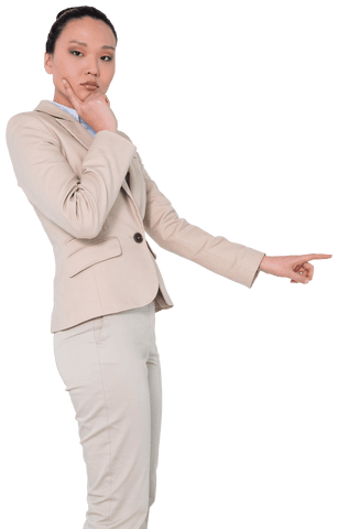 Confident Asian Businesswoman Gesturing Pointing Transparent