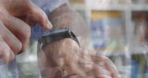 Double exposure of digital world with smartwatch technology