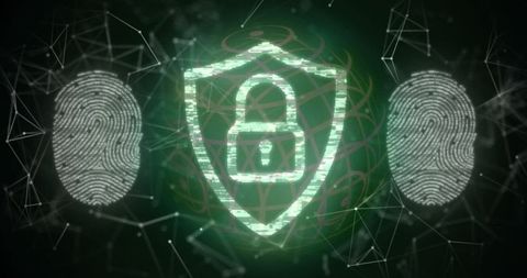 glowing shield with fingerprint scans in cybersecurity network - Download Free Stock Images Pikwizard.com