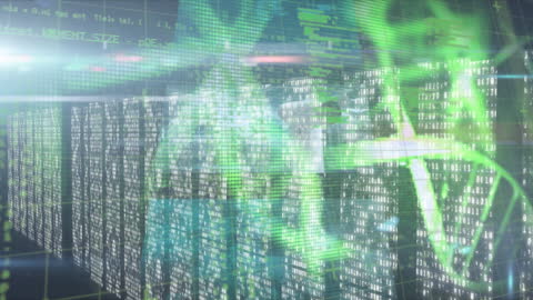 Digital Data Stream Flow Overlaid on Office Building Elevator