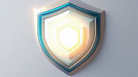 Glowing Metallic Shield Floating with Core and Lens Flare