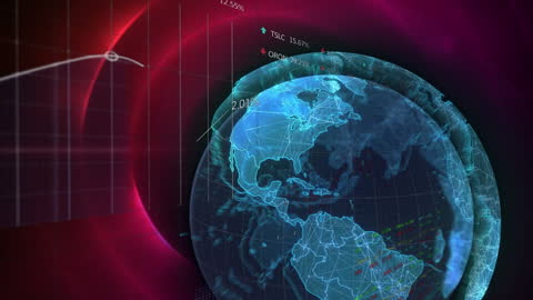 Digital World Map with Networked Connections and Data Visualization