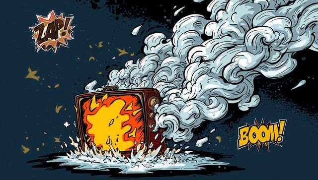 Bursting Retro Device Emitting Flames and Smoke in Vivid Digital Explosion