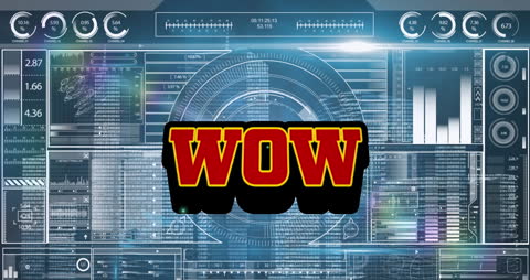 Wow Text Animating Over Screen with Data Background