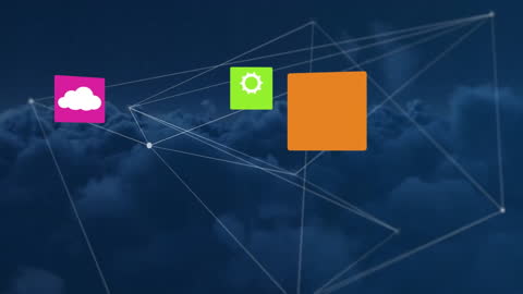 Digital Icons Overlaid on Network Connection Against Dark Sky