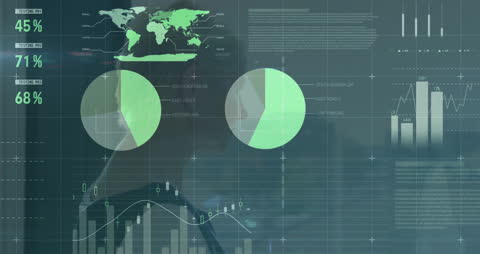 Businesswoman Analyzing Digital Financial Data Visualizations
