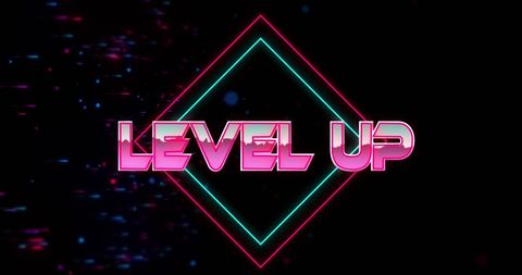 Glitch Effect Level Up Text with Neon Colors Design