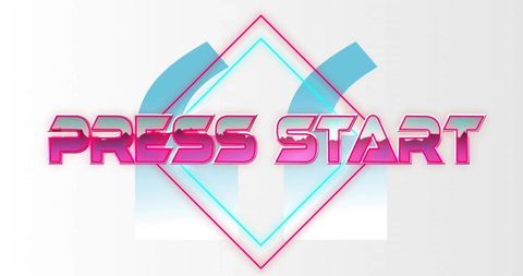 Neon Retro PRESS START Glossy Pink Arcade Typography with Cyan Diamond and Gradient Gaming