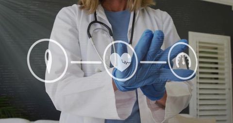 Female Doctor Wearing Gloves with Medical Technology Overlay