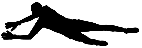 Image depicts male goalkeeper silhouette executing a dynamic jump for a save. The transparent background allows integration into various designs, sports-related content, merchandise, or websites promoting soccer. Suitable for illustrations emphasizing athletic action and dedication required in sports.