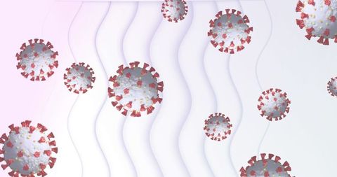 Floating 3d coronavirus cells over wavy background