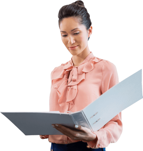 asian businesswoman reviewing file on transparent background - Download Free Stock Videos Pikwizard.com