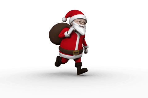 Transparent Cartoon Santa Running with Christmas Sack