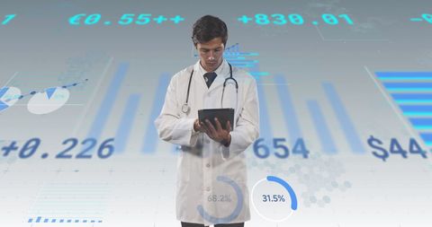 Doctor Analyzing Financial Data in Digital Interface