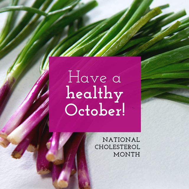 Image of have a healthy october over green onion. Seasons, autumn, food and nutrition concept.