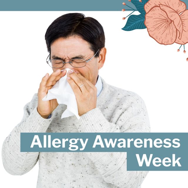 Asian Man Sneezing Promoting Allergy Awareness Week - Download Free Stock Templates Pikwizard.com