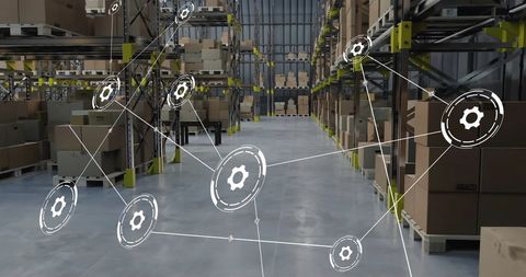 Warehouse Storage with Digital Network Technology Overlay - Download Free Stock Images Pikwizard.com