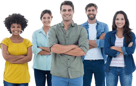 Transparent group portrait of happy young diverse colleagues