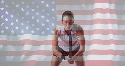 Female Tennis Player Overlaid on USA Flag, Sports and Patriotism