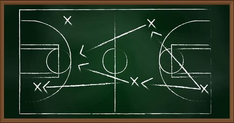 Chalkboard Sketch of Basketball Play Strategy, Sports Tactics