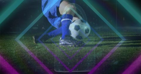 Dynamic Neon Abstract with Soccer Player in Action