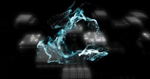 Stream of Holographic Particles Above Matrix Backdrop