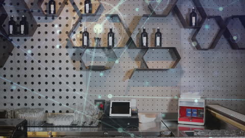 Modern Bar with Futuristic Network Overlays