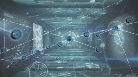 Futuristic Digital Network with Data Streams and Icons