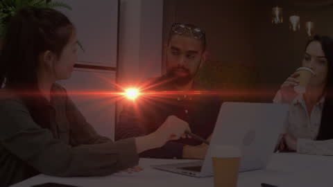 Dynamic Business Meeting with Futuristic Hologram Interface