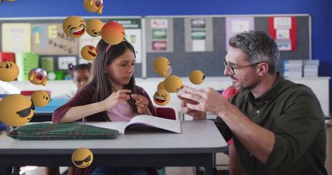 Teacher and Student Engaged with Emoticons in Classroom Learning - Download Free Stock Images Pikwizard.com