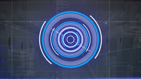 Futuristic Digital Interface with Neon Circular Scanner