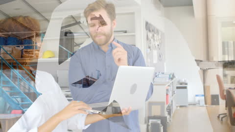 Business Discussion with Digital Overlays in Warehouse Setting