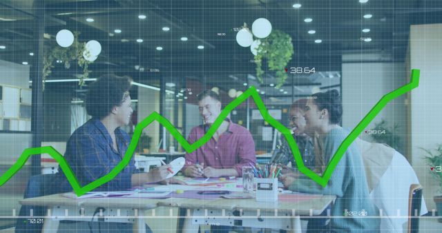 Team Meeting with Growth Chart Overlay in Modern Office - Download Free Stock Images Pikwizard.com