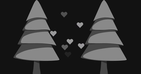 Stylized Christmas Trees with Floating Hearts Concept Art - Download Free Stock Images Pikwizard.com